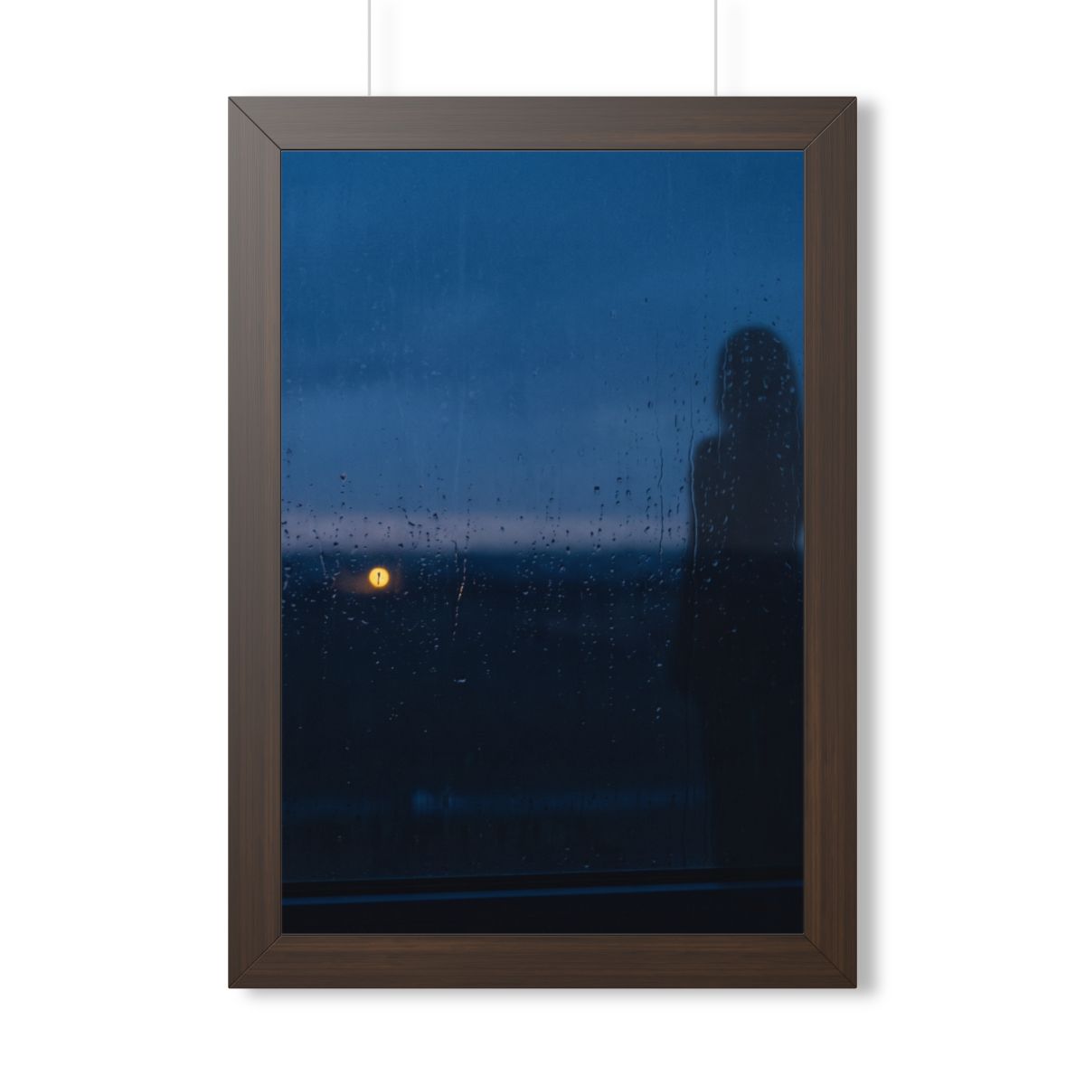 Framed Vertical Poster - Rainy Dusk Silhouette — Walnut... |...