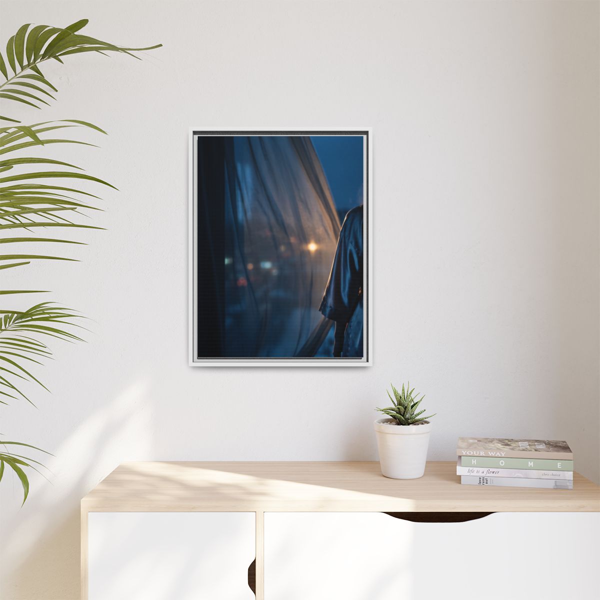 Matte Canvas, Framed - Nocturnal Solitude Silhouette — White...