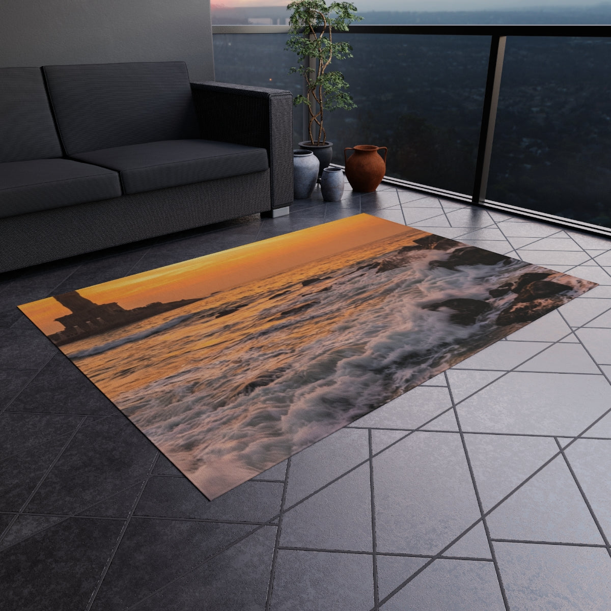 Outdoor Rug - Golden Kanyakumari Horizon | Echovira Gallery
