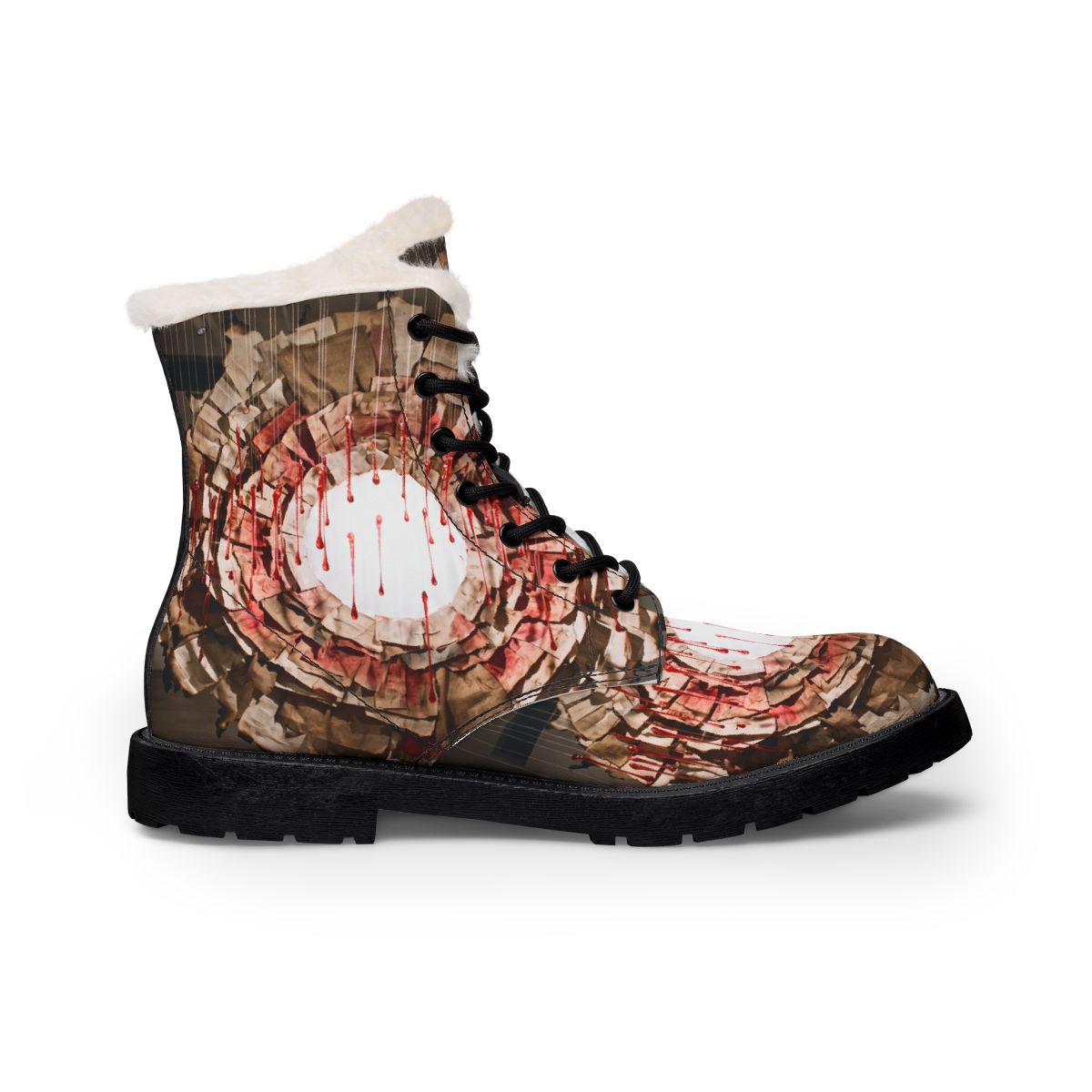 Men's Fur Leather Boots with Crimson Portal Art