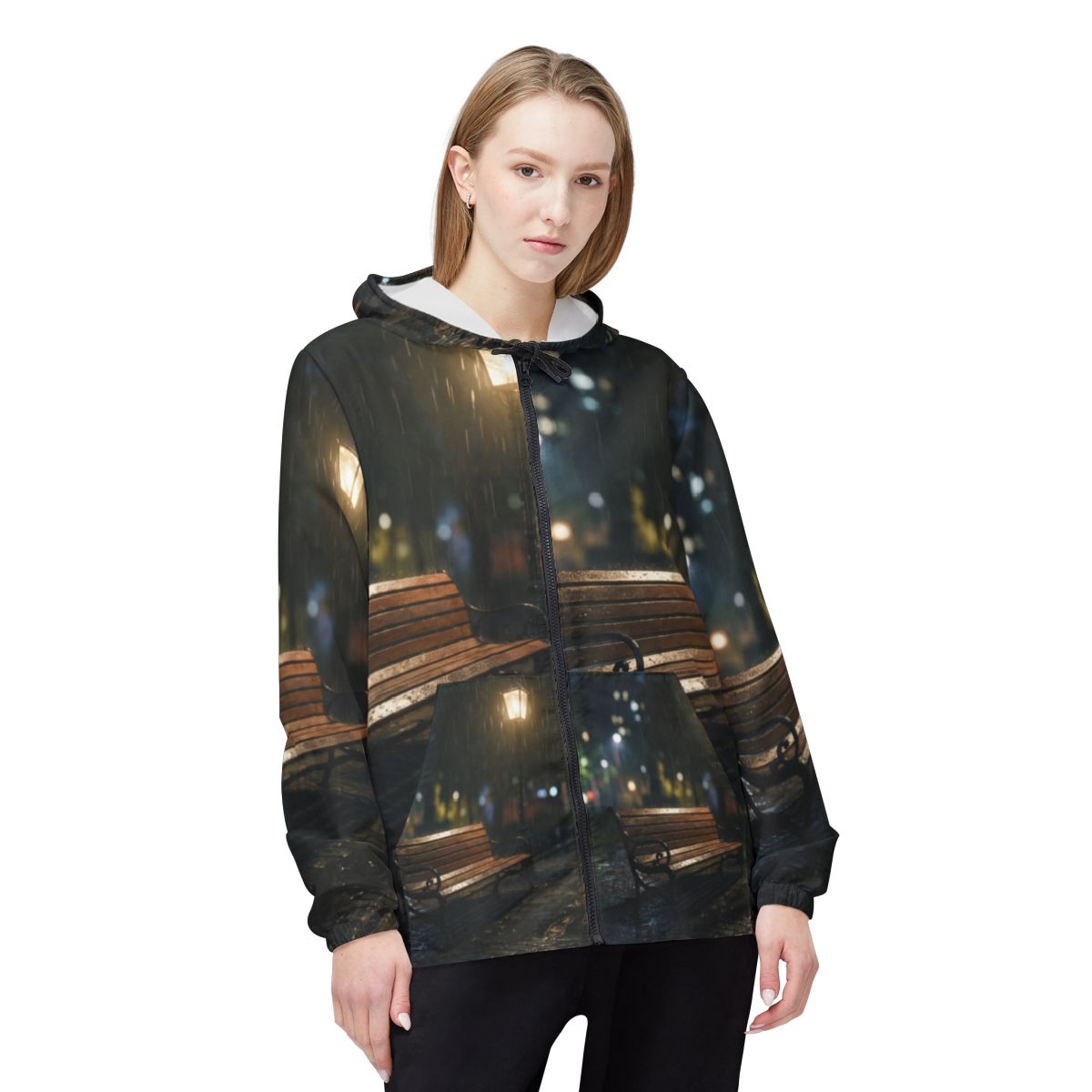 Rainy Park Bench Windbreaker Jacket