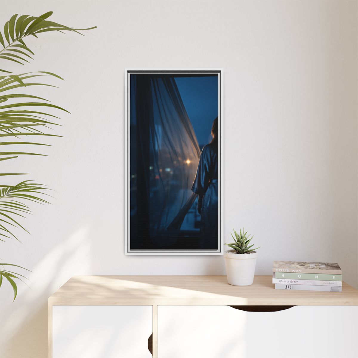 Matte Canvas, Framed - Nocturnal Solitude Silhouette — White...