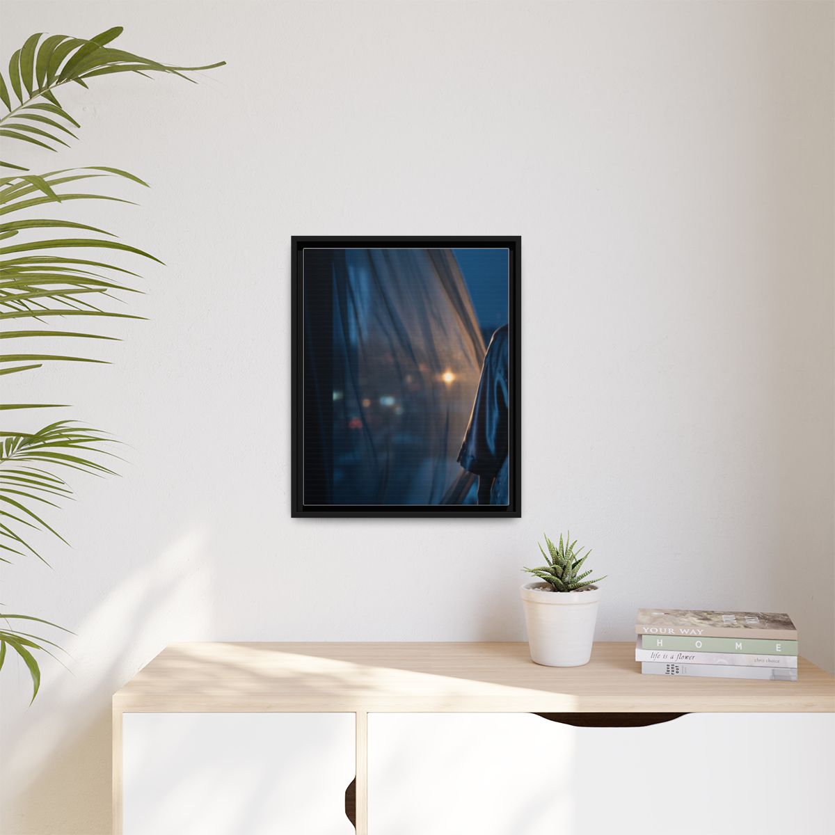 Matte Canvas, Framed - Nocturnal Solitude Silhouette — Black...