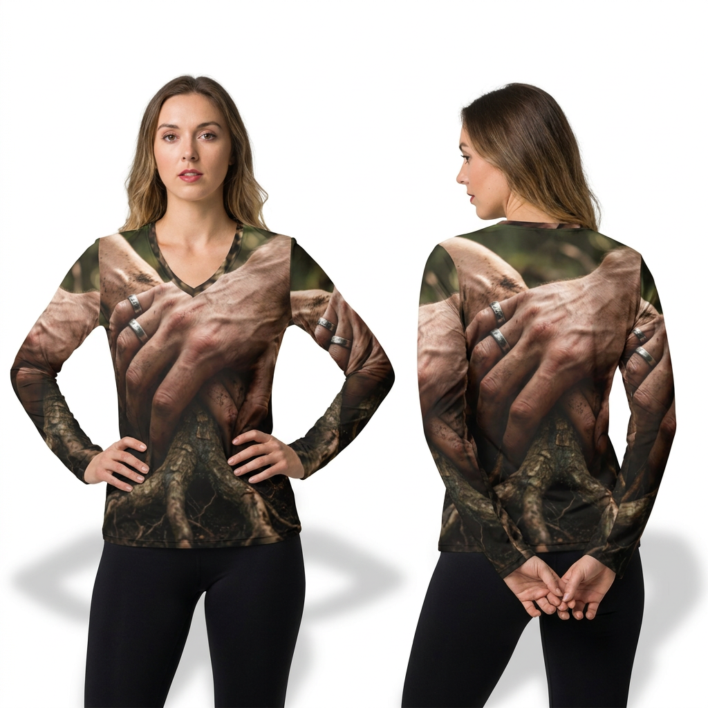 Women's Long Sleeve V-Neck Shirt Tree Roots Art