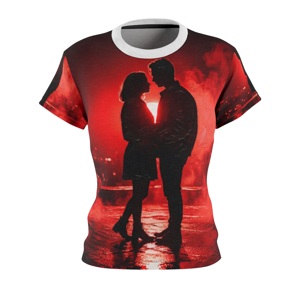 Women's Cut & Sew Tee - Crimson Midnight Rooftop Embrace Art...