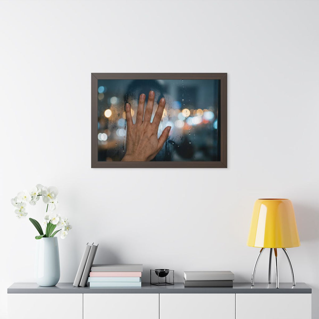 Framed Rainy Window City Horizontal Poster