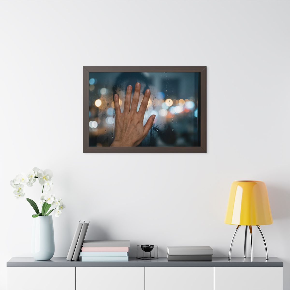 Framed Rainy Window City Horizontal Poster