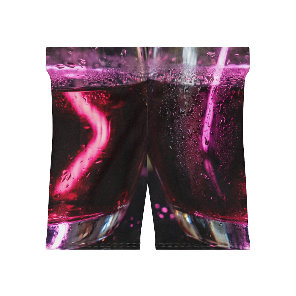 Women's Biker Shorts - Neon Magenta Cocktail Glass Night......