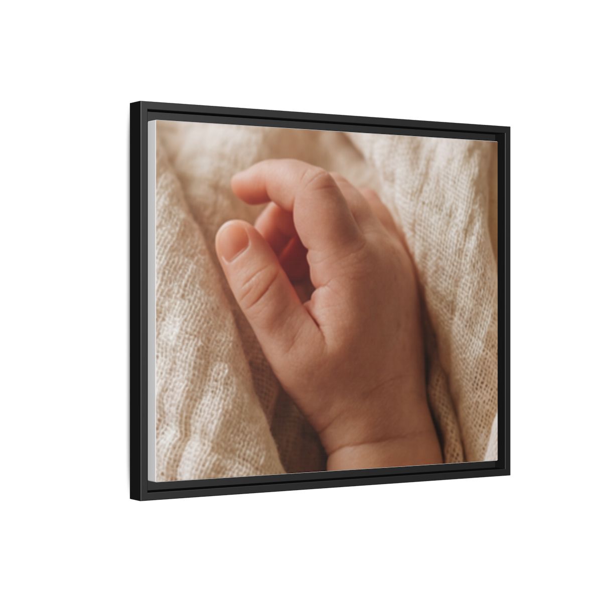 Framed Matte Canvas - Tender Newborn Hand (10×8, 12×9, 14×11, 16×12, 20×10, 18×12, 20×16, 24×16, 24×18, 36×12, 24×20, 32×16, 30×20, 30×24, 32×24, 48×16, 36×24, 48×24, 40×30, 60×20, 48×32, 60×30 & 60×40)