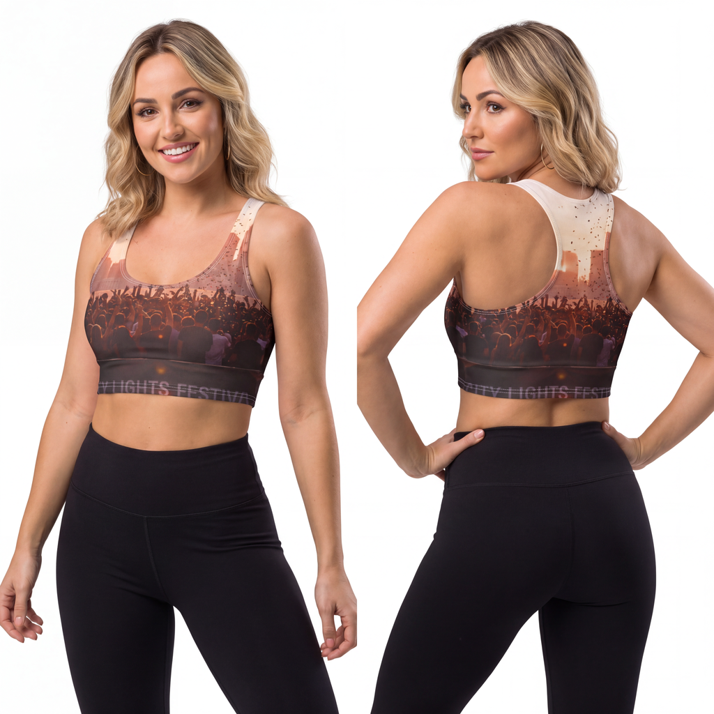 Polyester Sports Bra - City Lights | Echovira Gallery