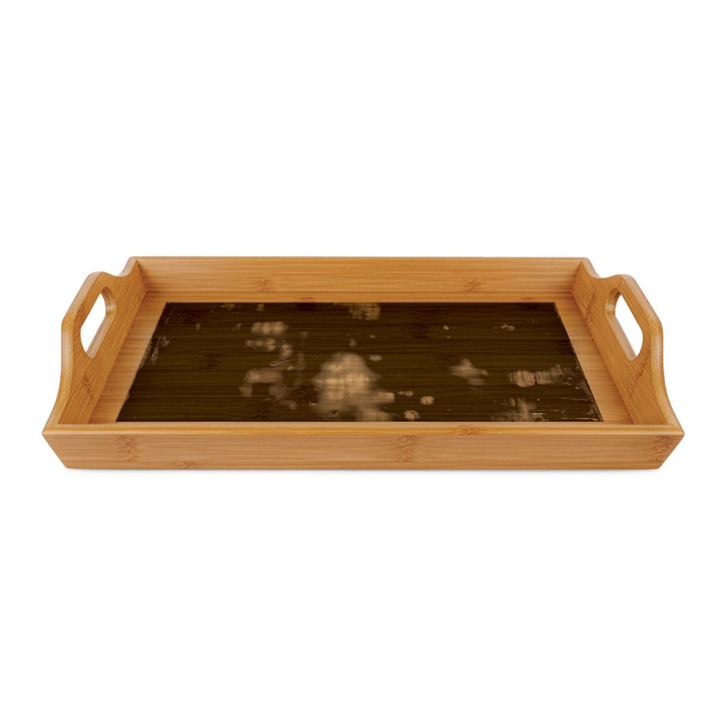 Bamboo Serving Tray - Amber & Indigo Textured Abstract Art |...