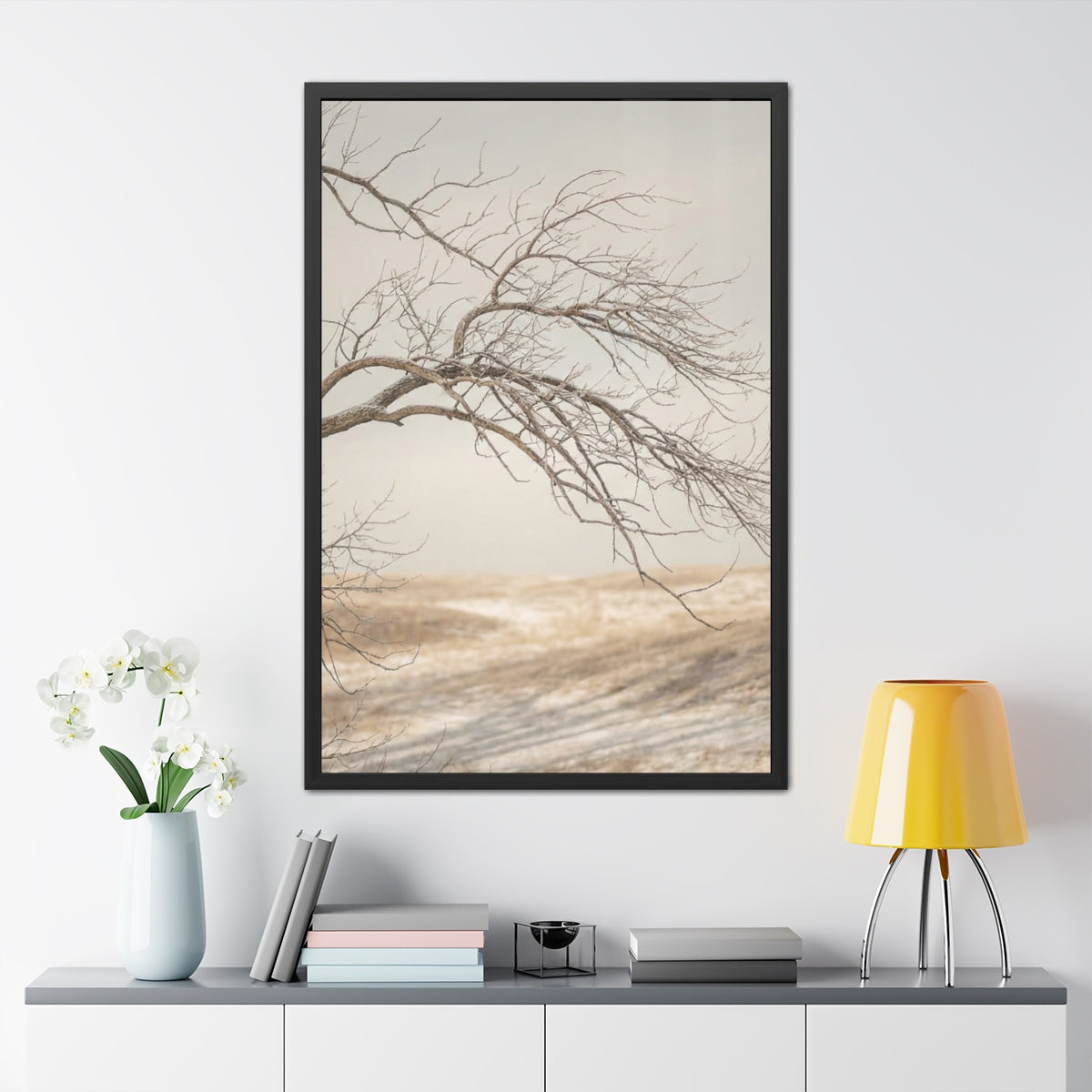 Framed Posters - Winter Branch Solitude Landscape — Portrait...