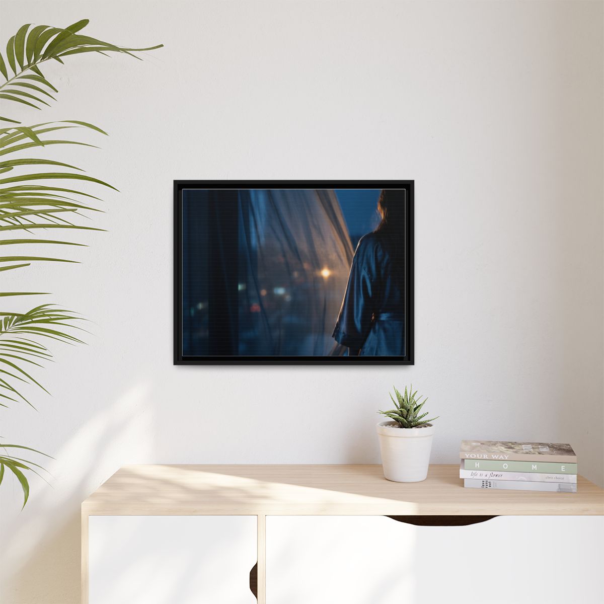 Matte Canvas, Framed - Nocturnal Solitude Silhouette — Black...