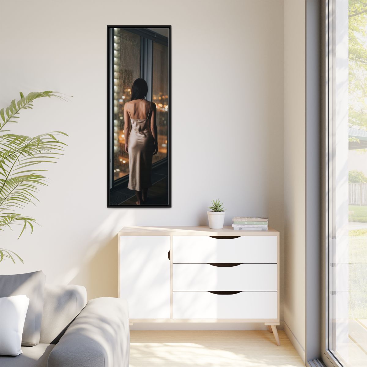 Matte Canvas, Framed - Rainy City lights Glow — Black /... |...