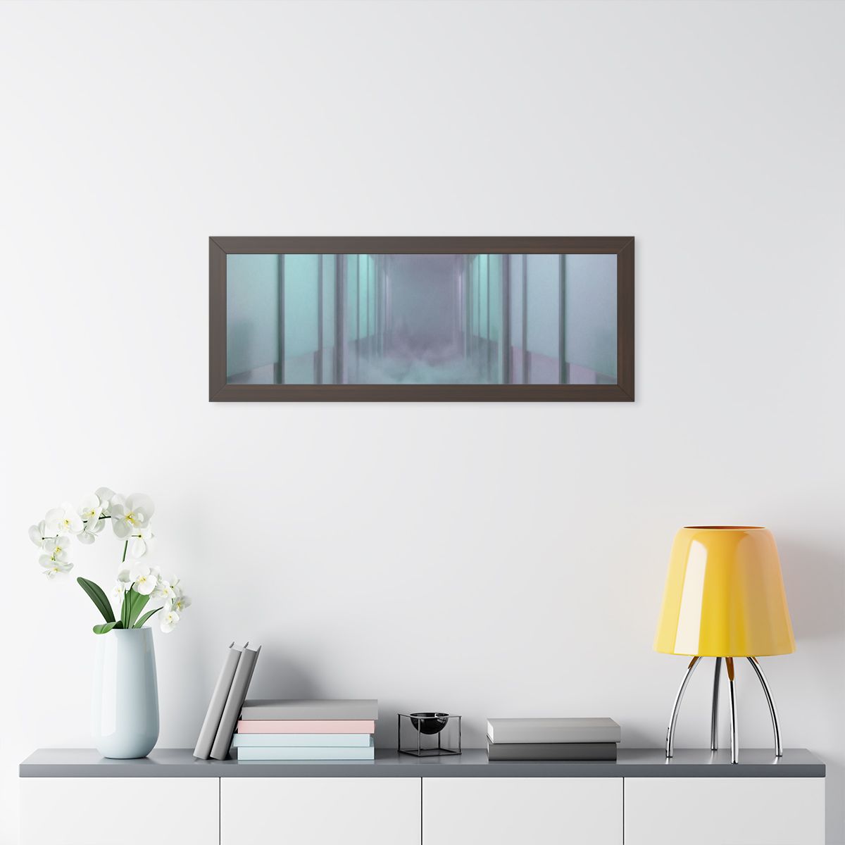 Framed Horizontal Poster - Liminal Corridor Fog Art Print —...