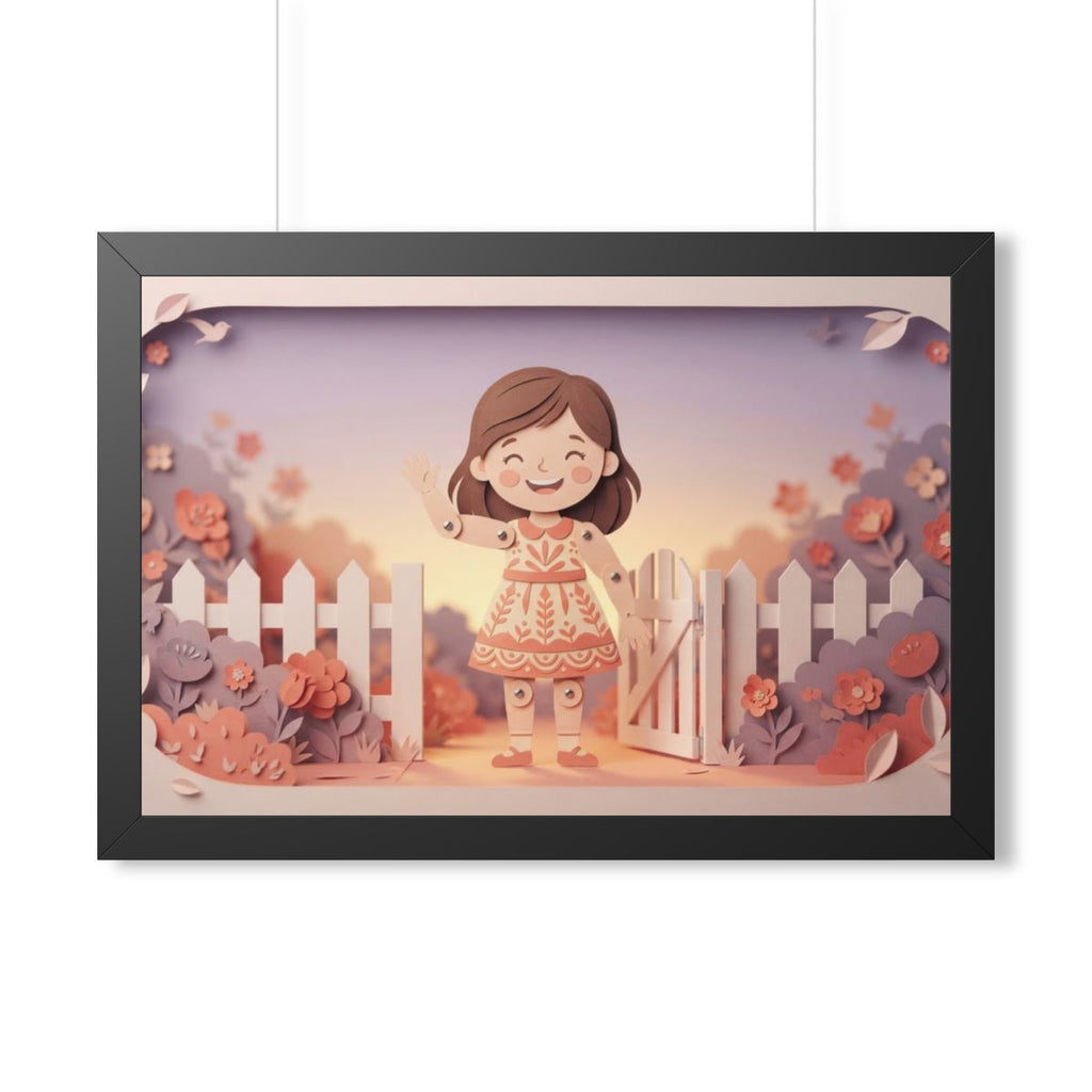 Framed Horizontal Poster - Garden Girl Gate — Black (14×11...