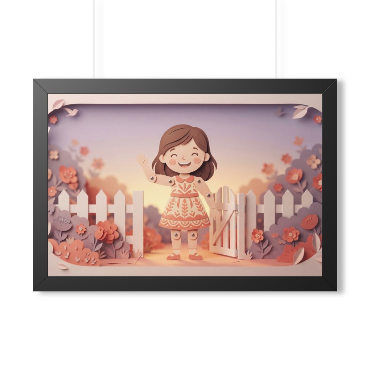 Framed Horizontal Poster - Garden Girl Gate — Black (14×11...