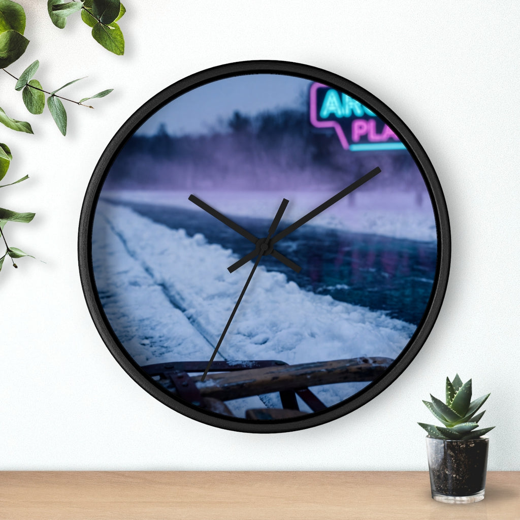Wall Clock - Neon Arcade Winter Trail | Echovira Gallery