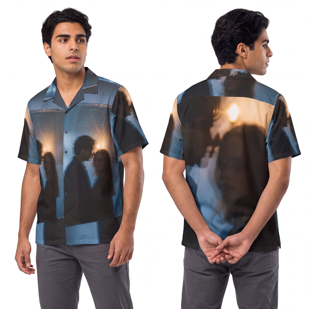 Men's Hawaiian Shirt - Midnight Reflections - Moody Casual...