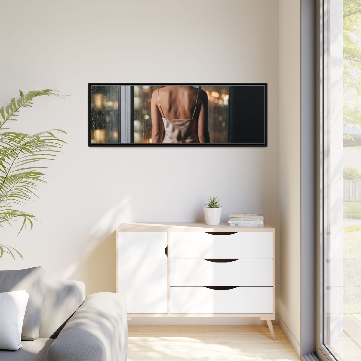 Matte Canvas, Framed - Rainy City lights Glow — Black /... |...