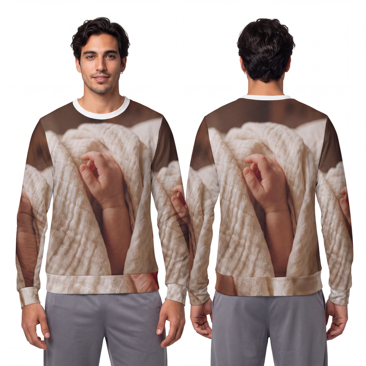 Men's Lightweight Sweatshirt - Tender Newborn Hand in Soft Muslin Blanket