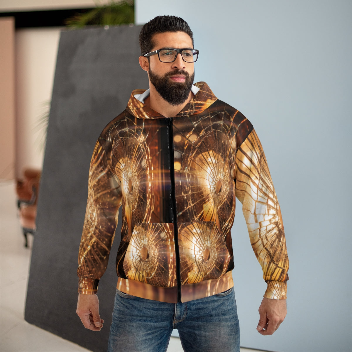 Unisex Zip Hoodie - Shattered Light and Golden Glow Fine Art...