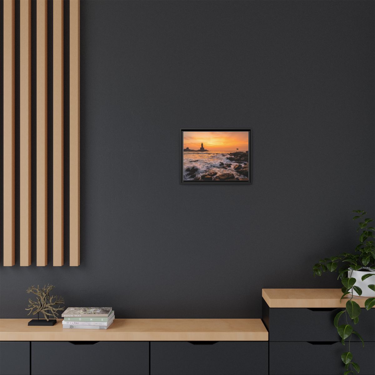 Framed Canvas - Golden Coast Dawn — Black / 1.25"