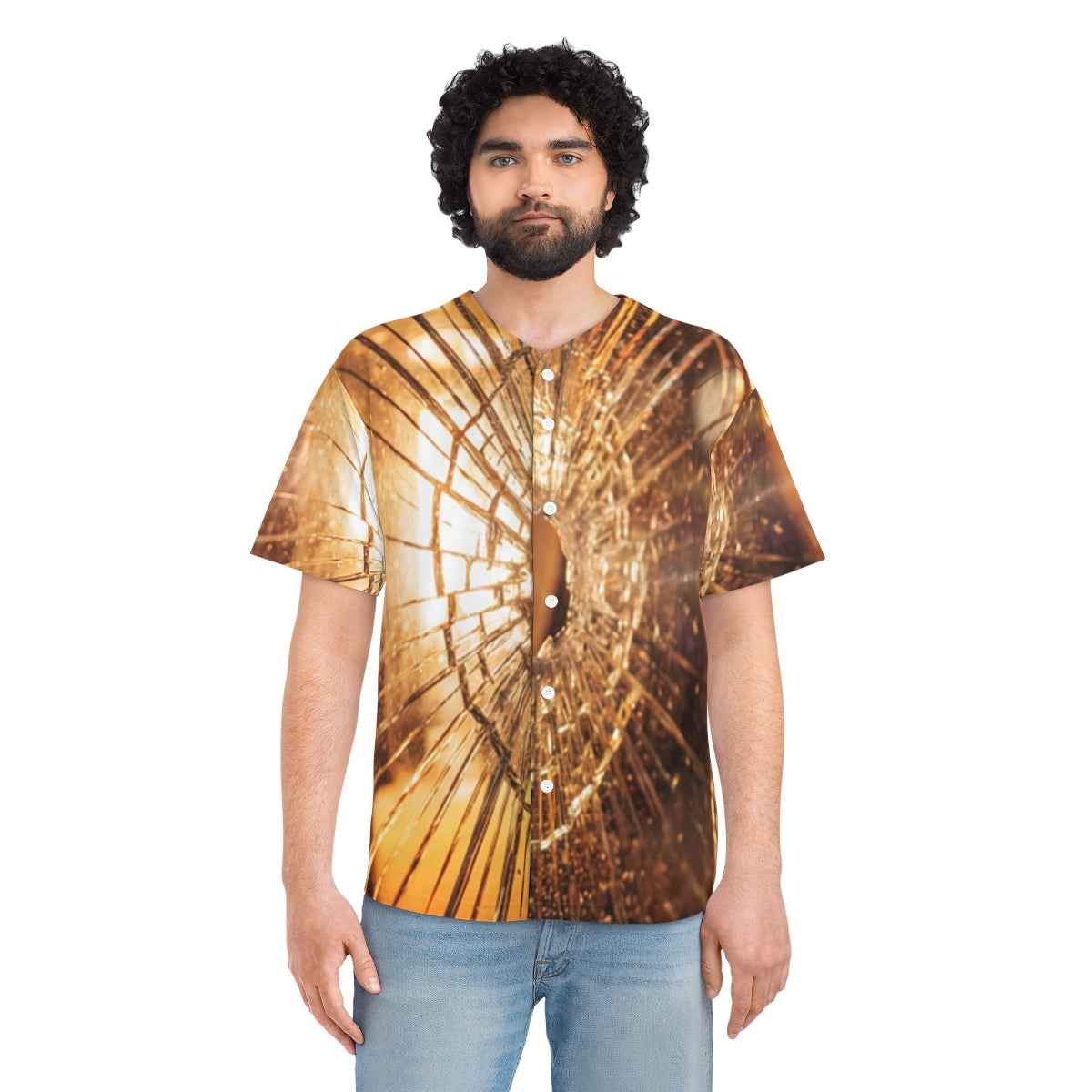 Men's Baseball Jersey - Golden Fracture Shattered Glass |...