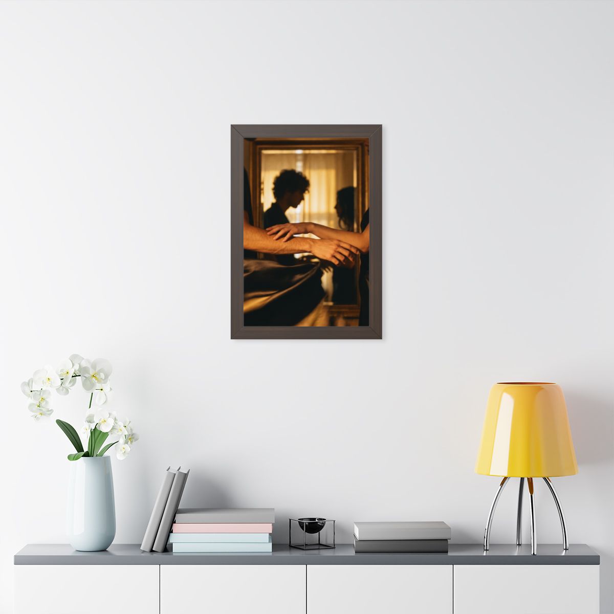 Framed Vertical Poster - Shadowed Silhouettes Romantic Art...
