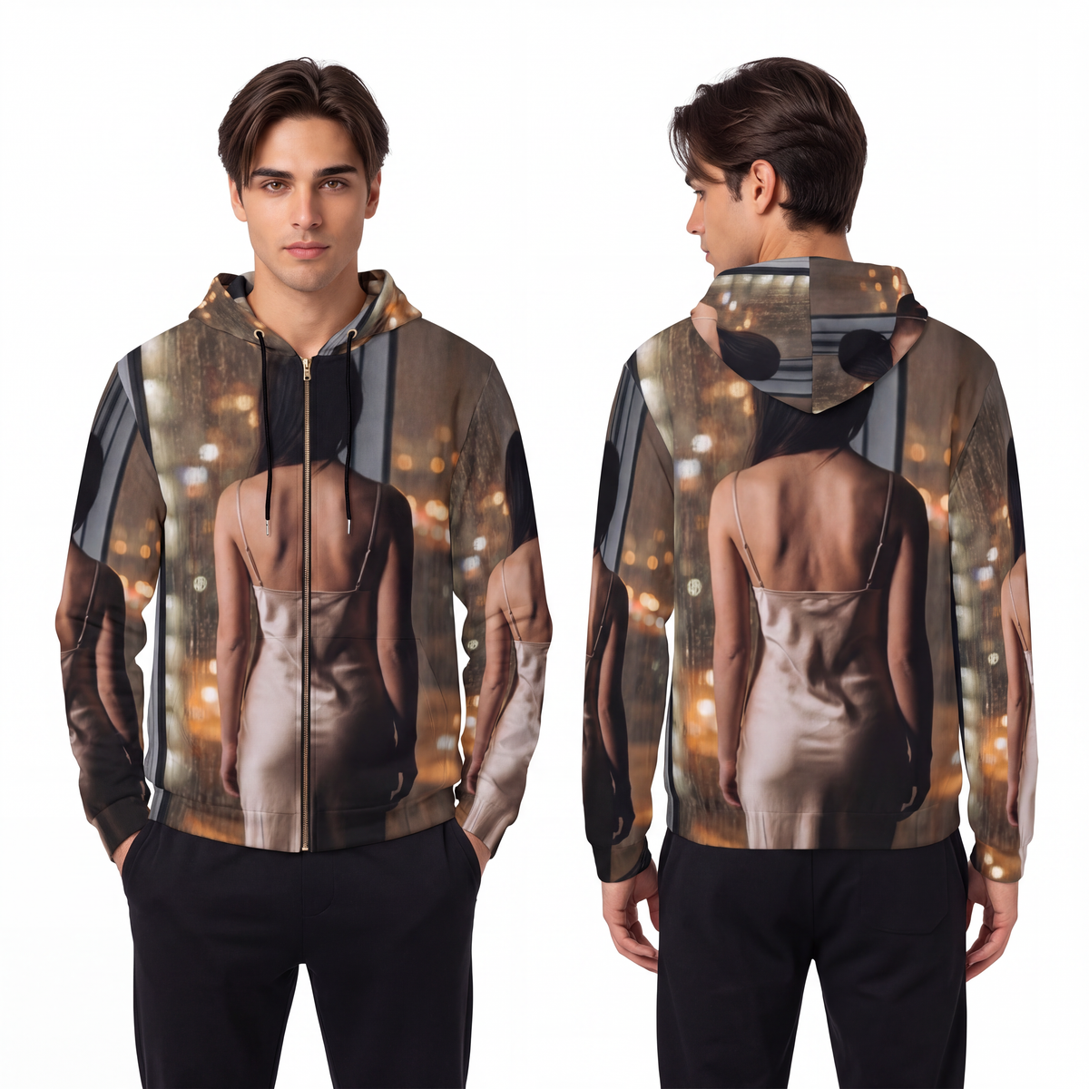 Men's Full-Zip Hoodie - Rainscape Silhouette | Echovira...