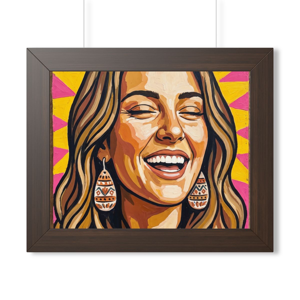 Framed Horizontal Poster - Radiant Joy Boho Pop Art Portrait...