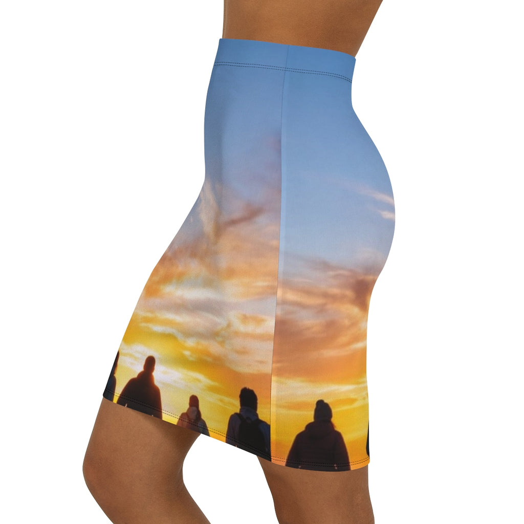 Women's Mid-Waist Pencil Skirt - Sunset Mountain Ridge |...