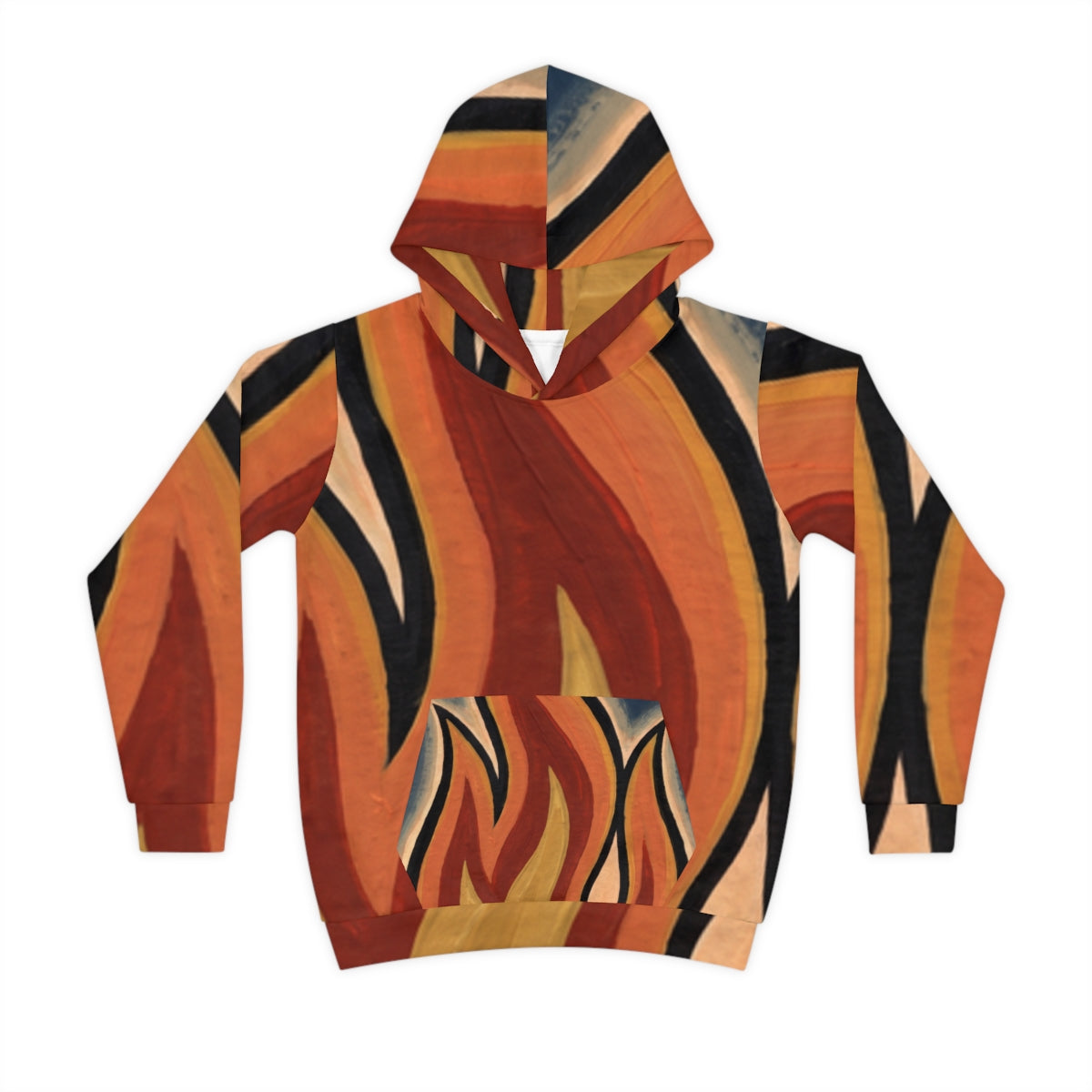 Çocuk Göksel Alev Halk Sanatı Kapüşonlu Sweatshirt