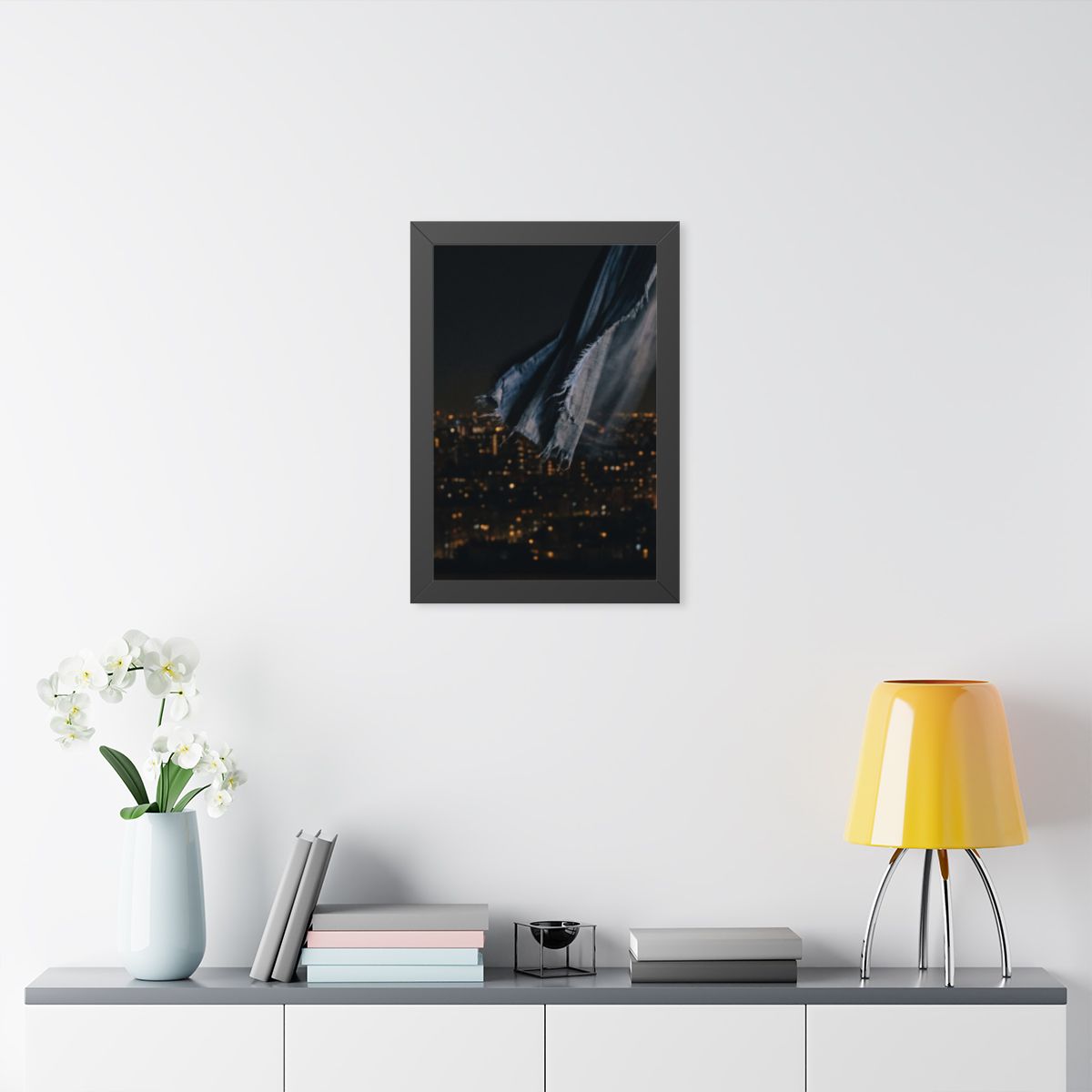 Framed Vertical Poster - City Lights Nocturne — Black... |...