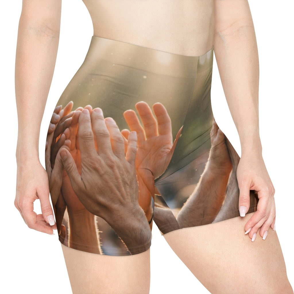 Women's Biker Shorts - Golden Rays of Unity Wall Art |...