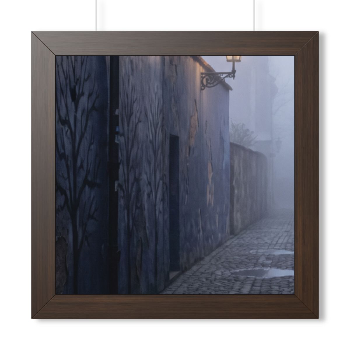 Framed Vertical Poster - Cobblestone in Mist — Walnut... |...