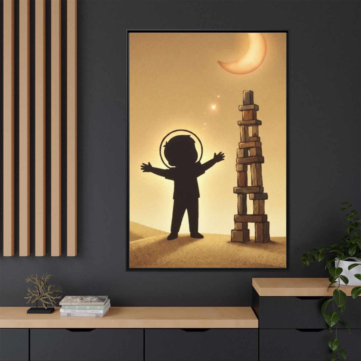 Matte Canvas, Framed - Dreaming Under Crescent Moon... |...