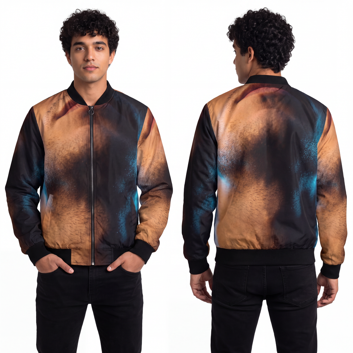 Men's Bomber Jacket - Neon Horizon Portrait | Echovira...