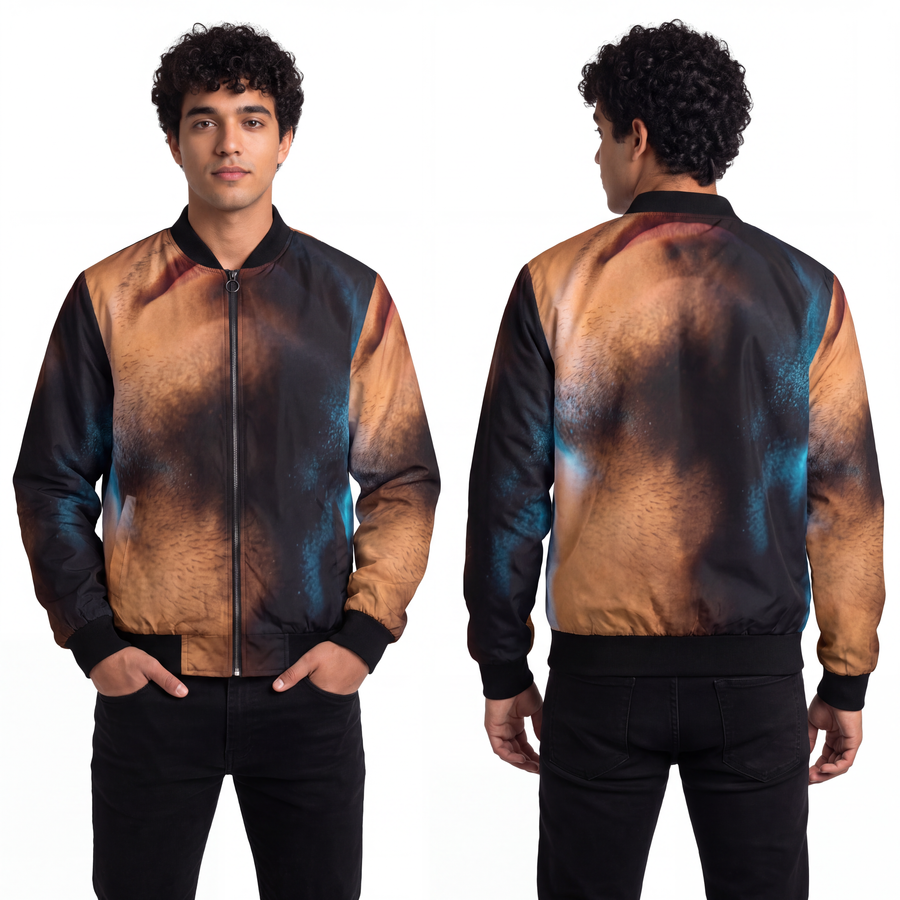 Men's Bomber Jacket - Neon Horizon Portrait