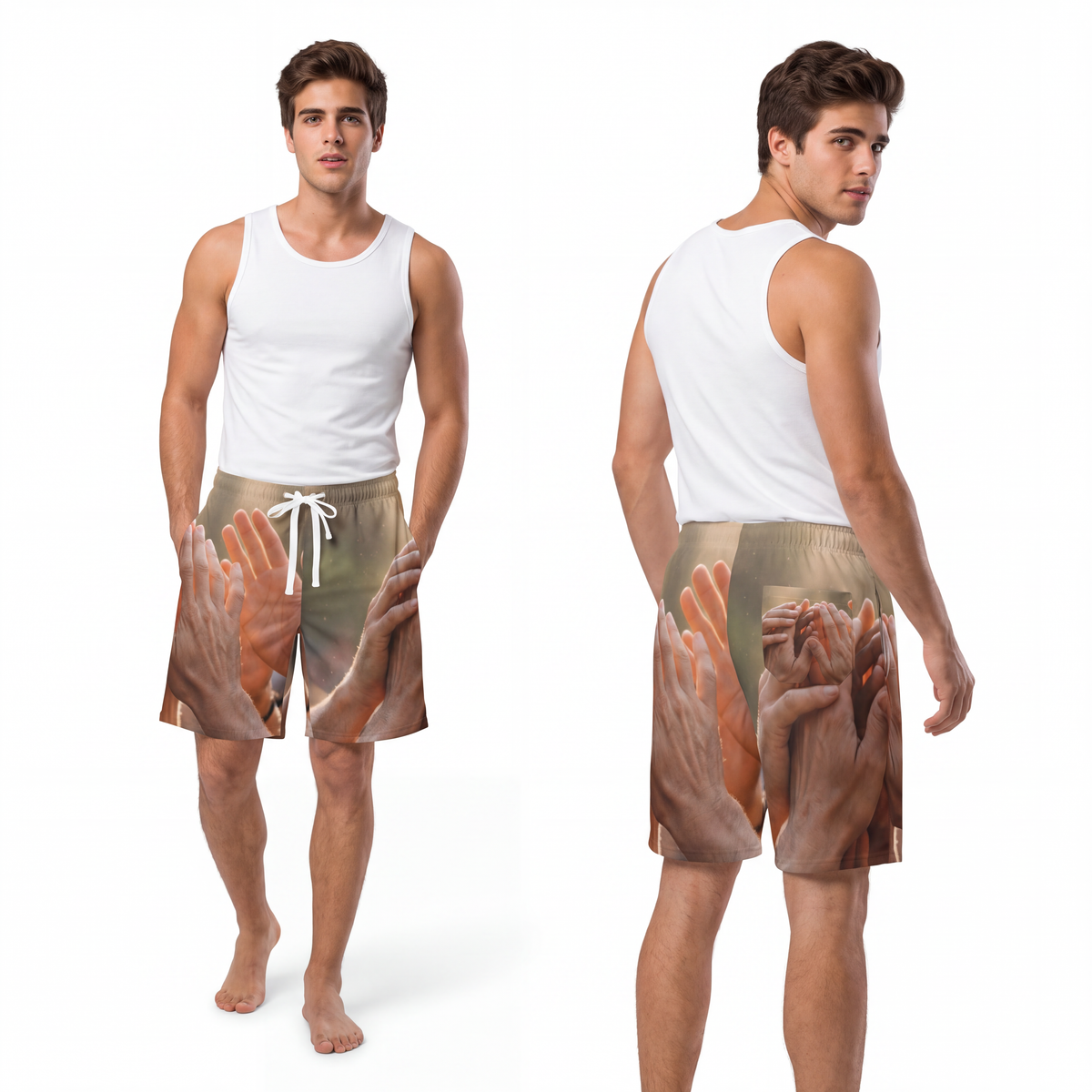 Men's Athletic Long Shorts - Golden Rays of Unity Wall Art |...
