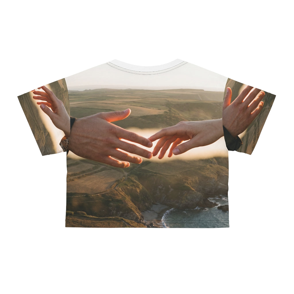 Crop Tee - The Infinite Touch | Ethereal Coastal Art |...
