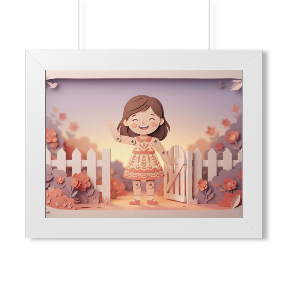 Framed Horizontal Poster - Garden Girl Gate — White (14×11...