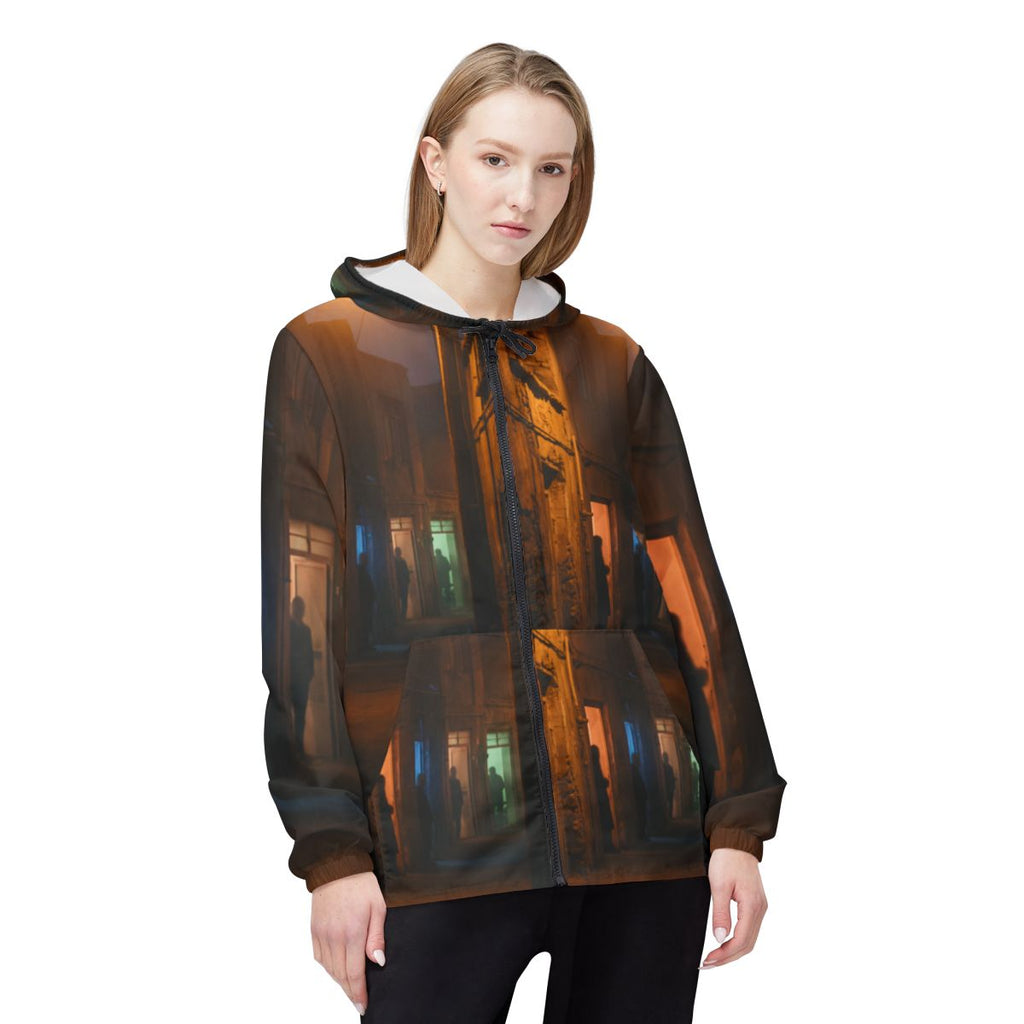 Unisex Windbreaker Jacket - Shadowed Alleyway Mystery Art......