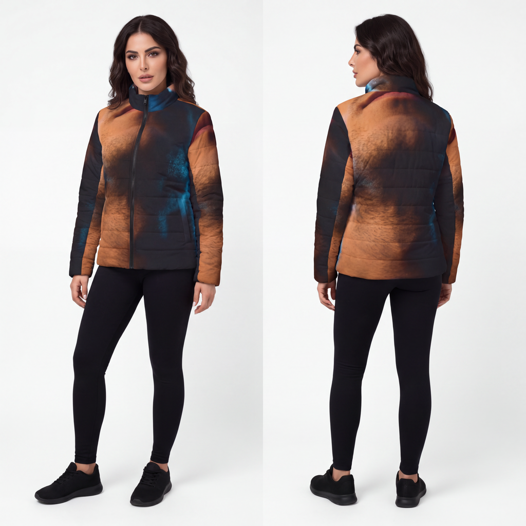 Women's Puffer Jacket - Neon Horizon Portrait | Echovira...