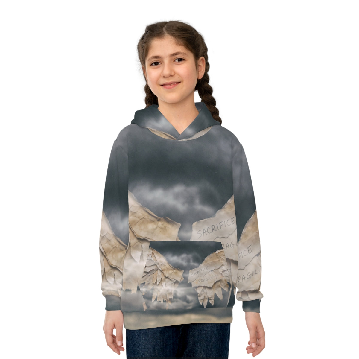 Children's Hoodie with Torn Paper Wings Art