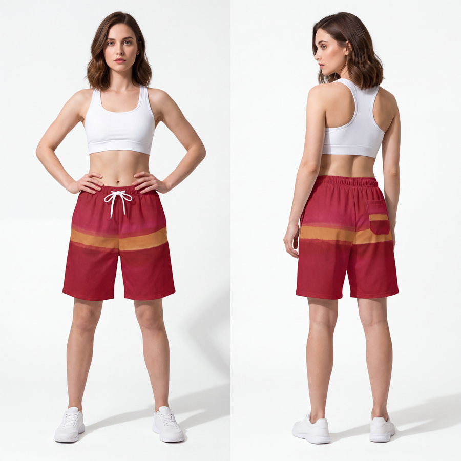 Athletic Long Shorts - Crimson Romance Watercolor Portrait