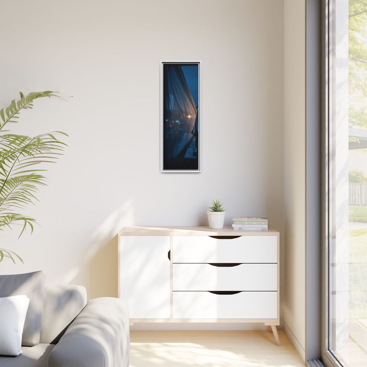 Matte Canvas, Framed - Nocturnal Solitude Silhouette — White...