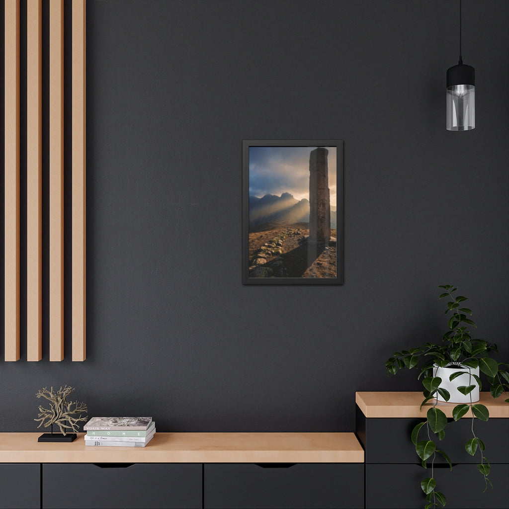 Framed Posters - Ancient Stone Column Mountain Sunset Art......