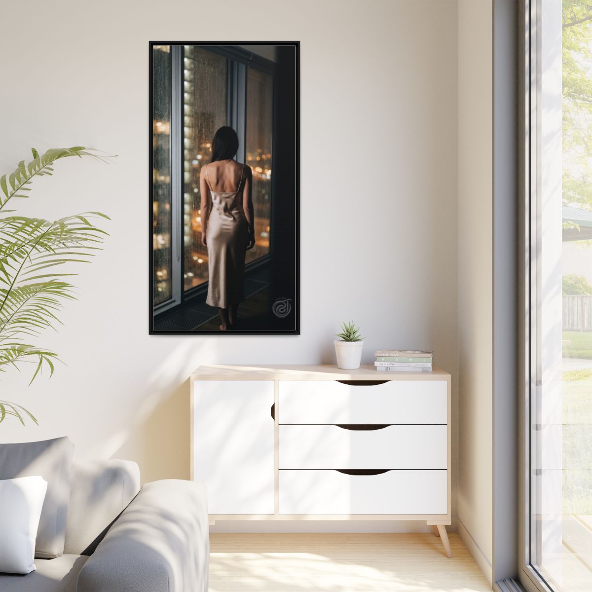Matte Canvas, Framed - Rainy City lights Glow — Black /... |...