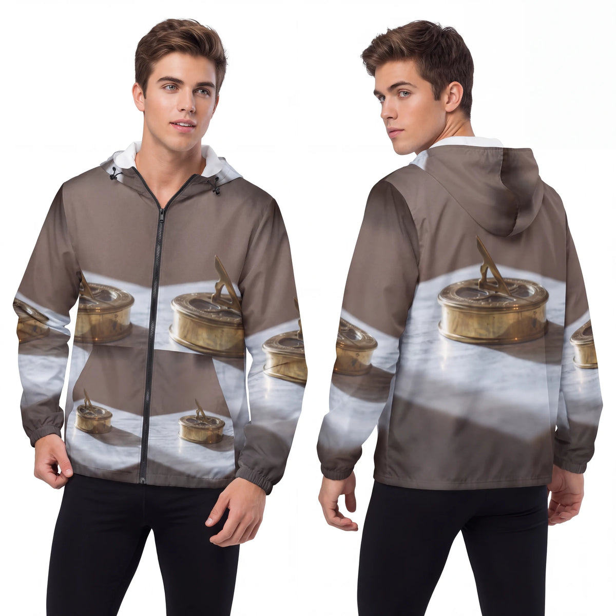 Men's Windbreaker Jacket Antique Brass Sundial